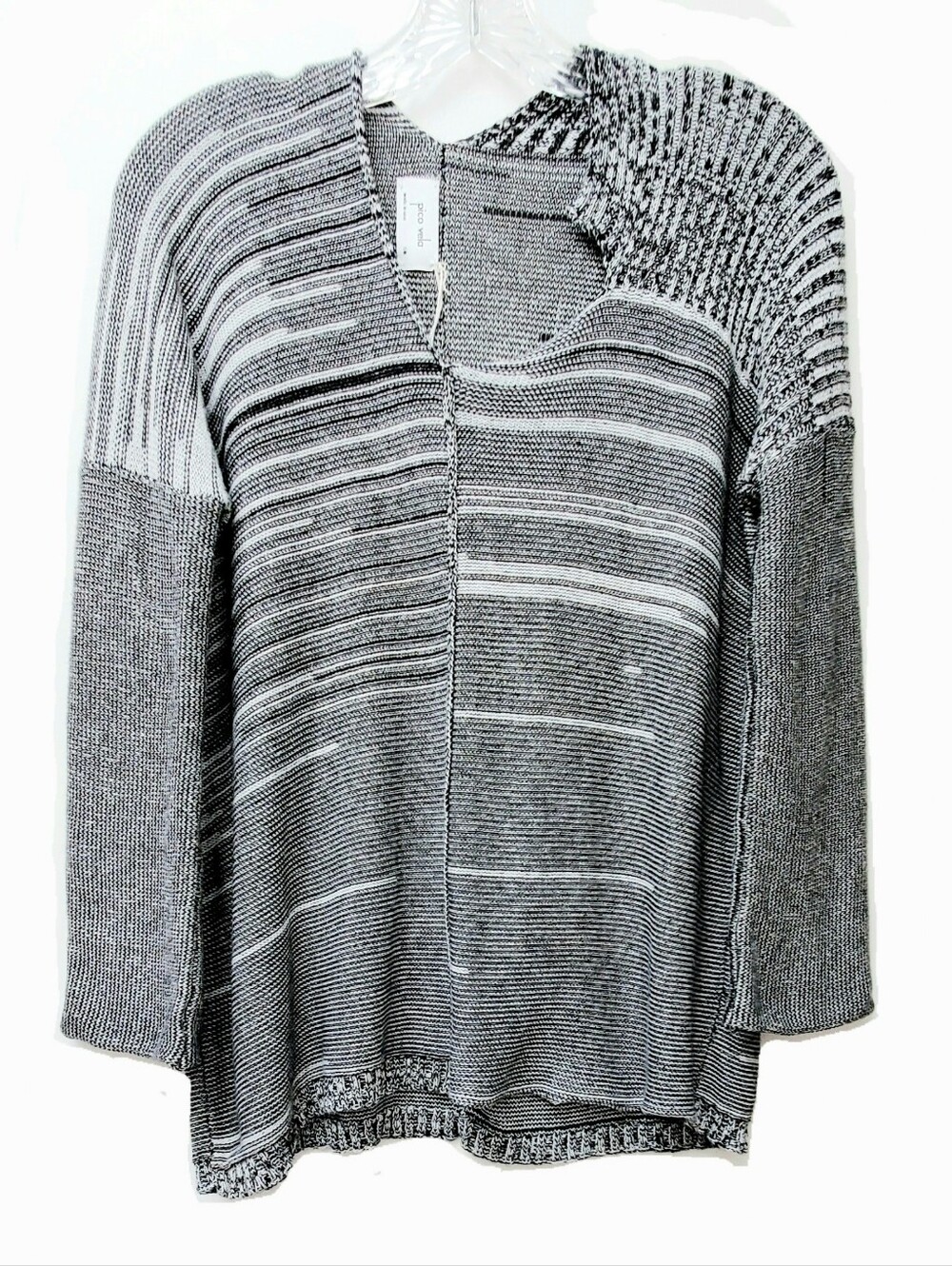 Pico Vela Organic Cotton And Bamboo Gray White Knit Distressed Sweater Sz Small